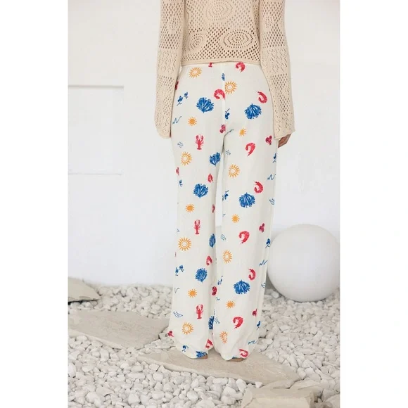 Printed Linen Pull On Pants - White - Picture 4 of 7